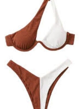 Two-Tone Brown and White Bikini Set